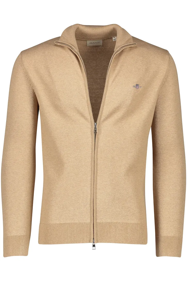Gant vest ronde hals camel katoen normale fit