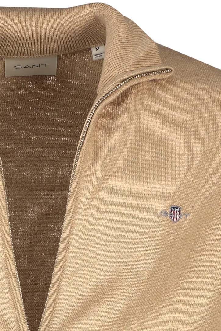 Gant vest ronde hals camel katoen normale fit