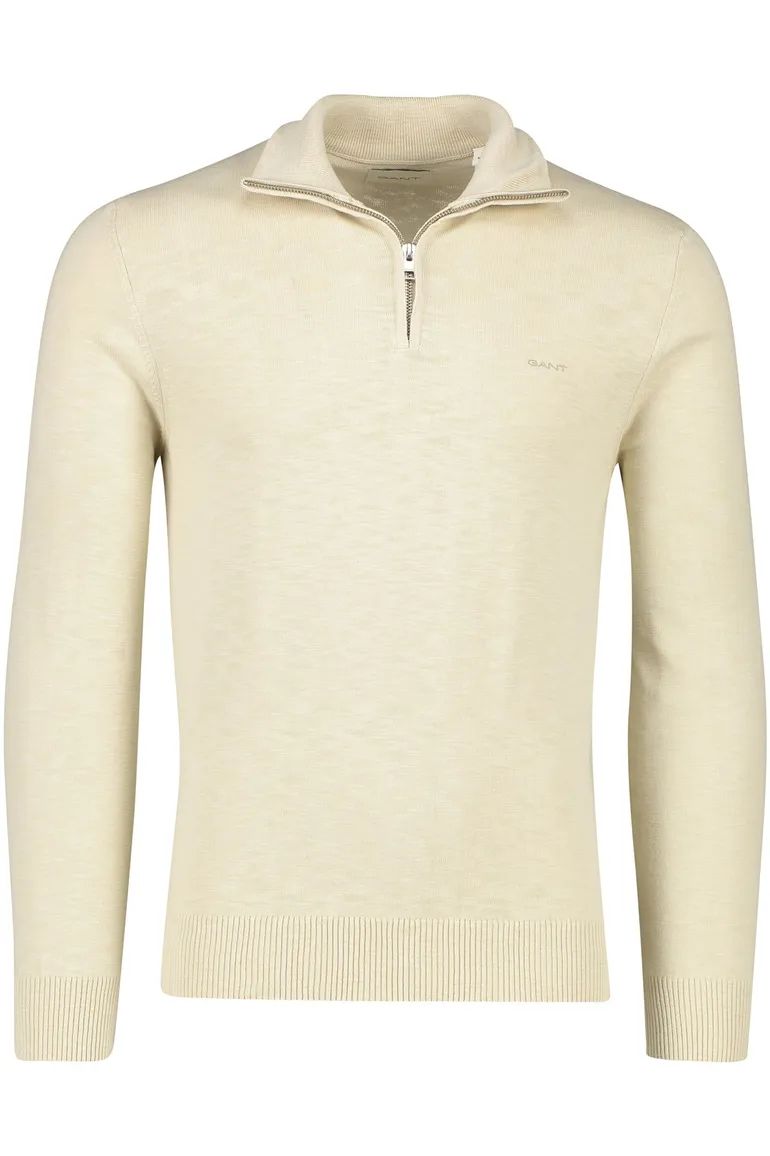 Gant trui beige gemeleerd half zip