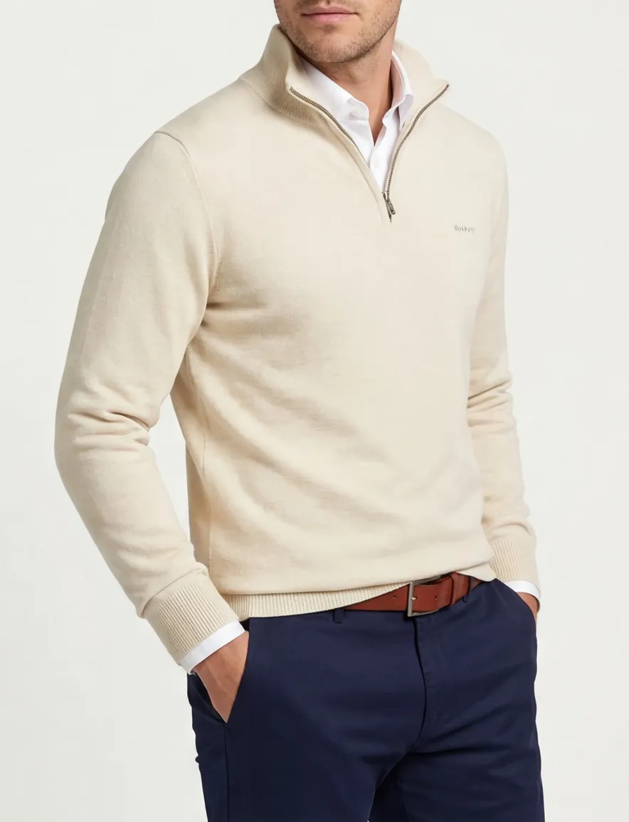 Gant trui beige gemeleerd half zip