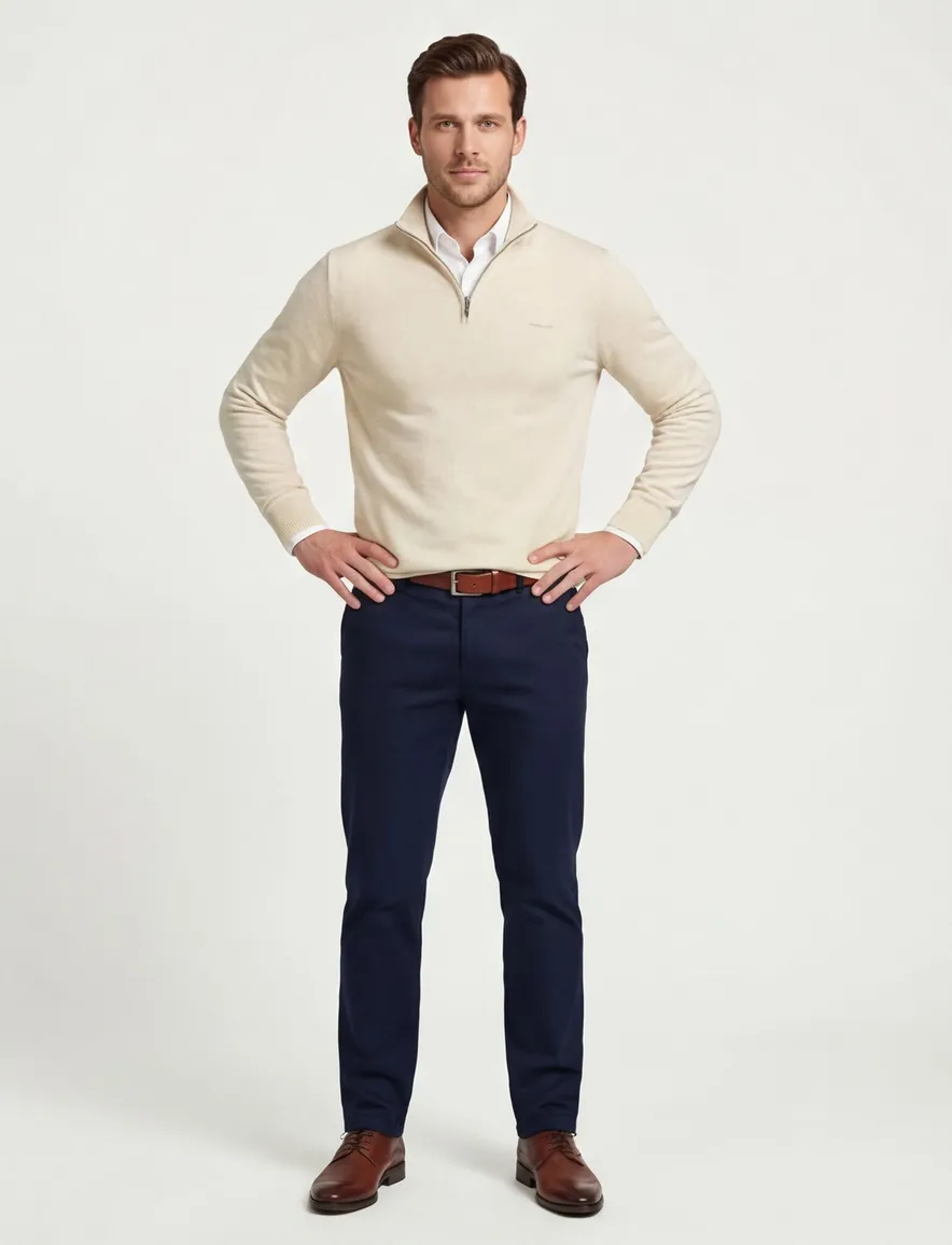 Gant trui beige gemeleerd half zip