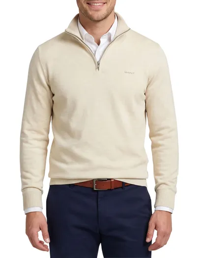 Gant Gant katoenen trui half zip beige gemêleerd