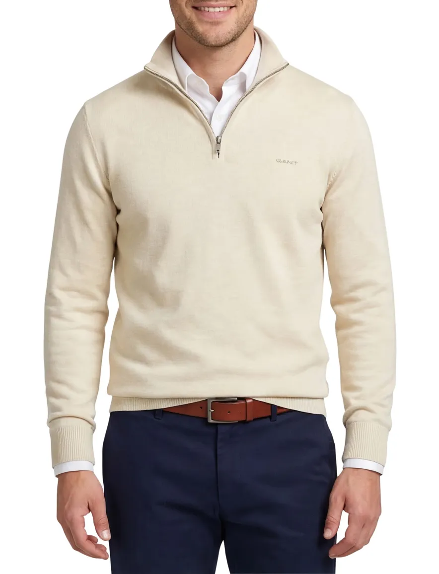 Gant trui beige gemeleerd half zip