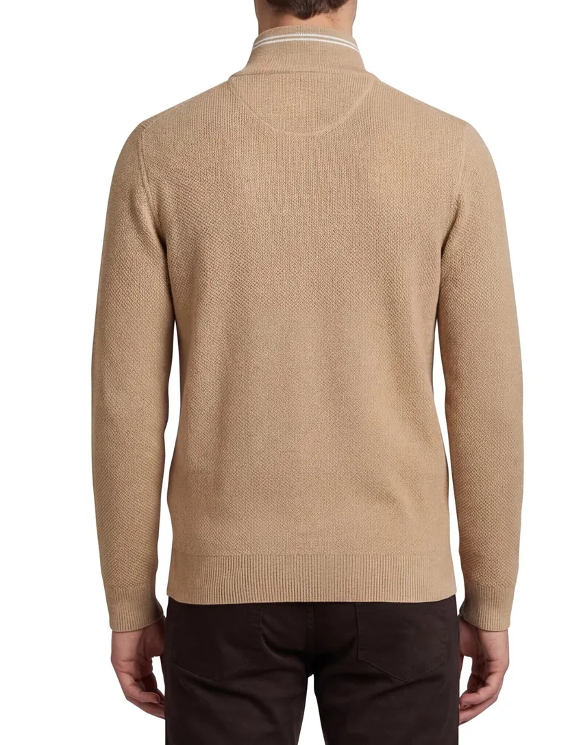 Gant vest camel rits effen katoen opstaande kraag normale fit