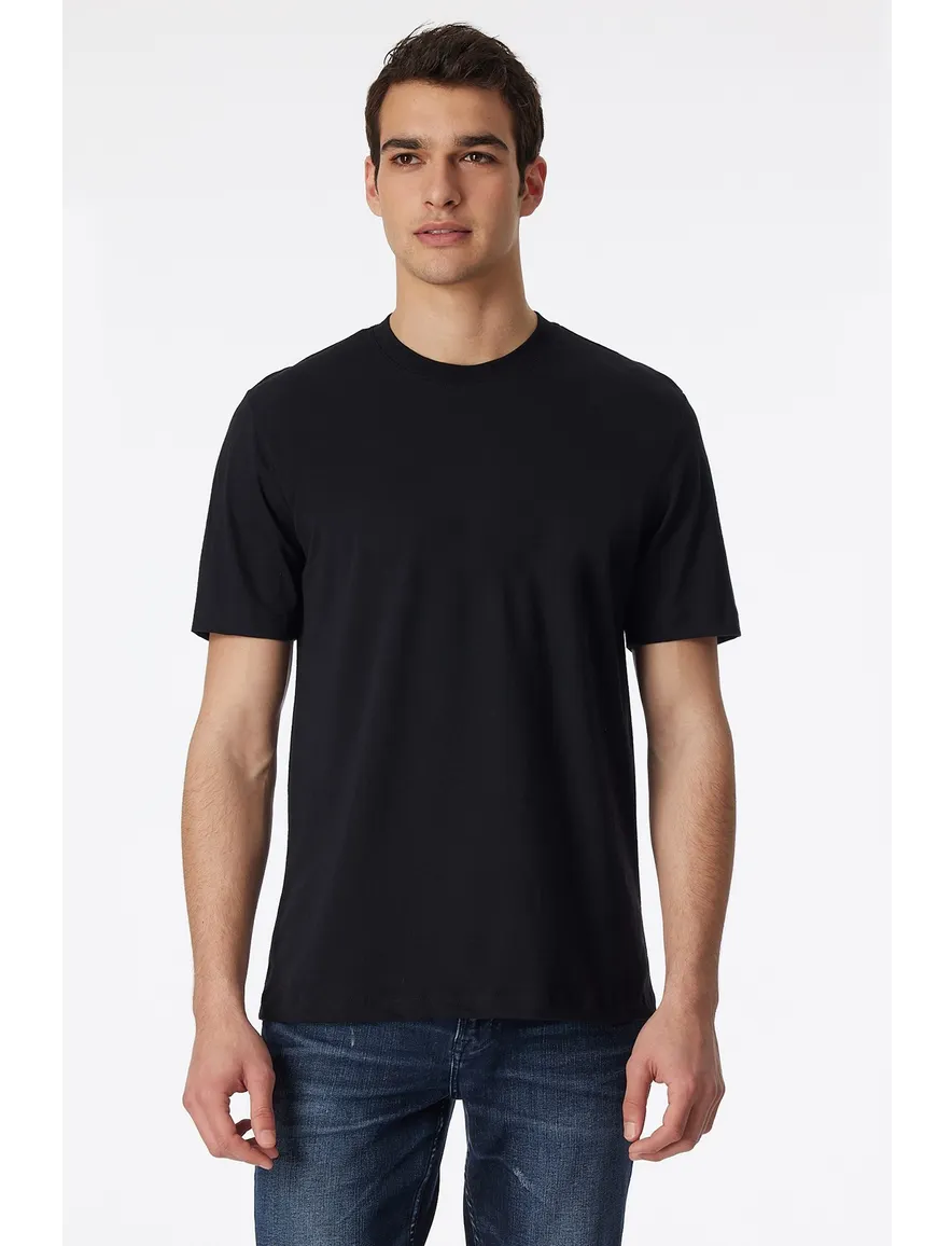 T-shirt Schiesser zwart katoen ronde hals 2-pack