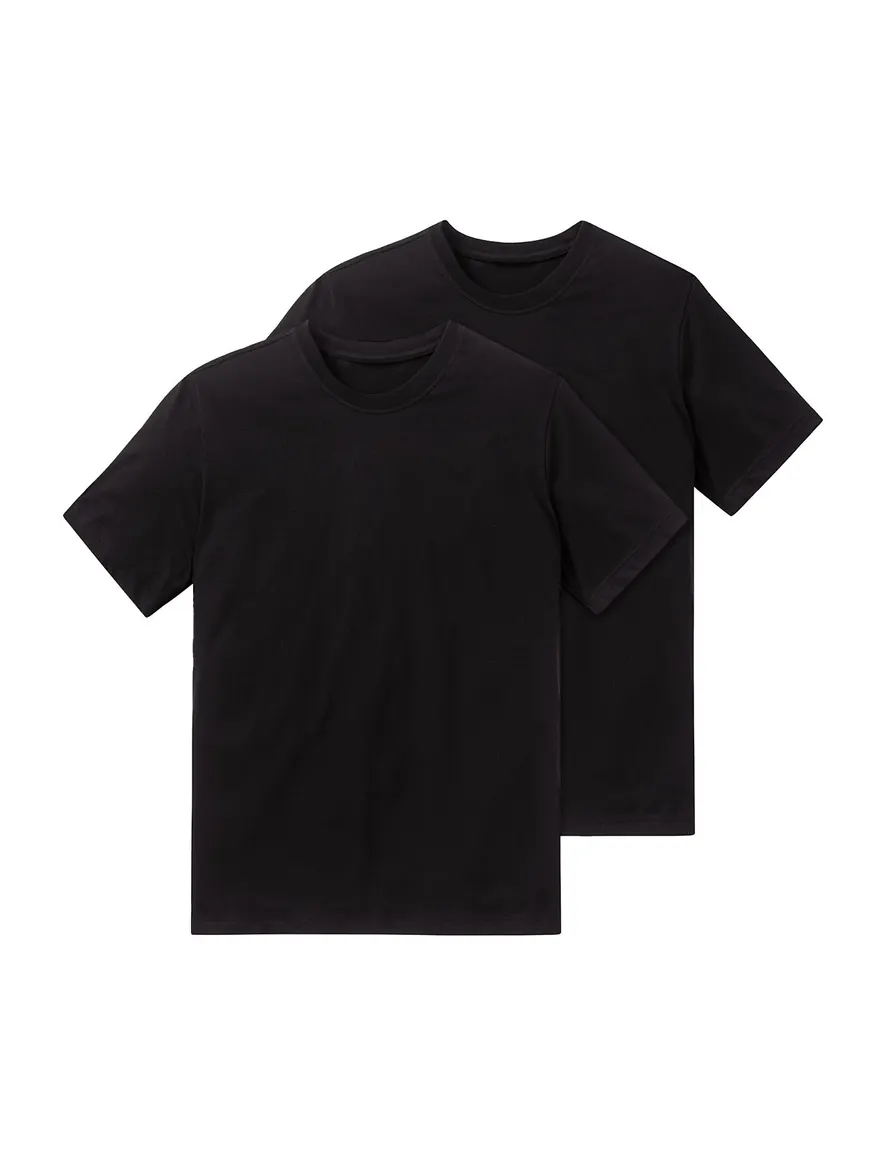 T-shirt Schiesser zwart katoen ronde hals 2-pack