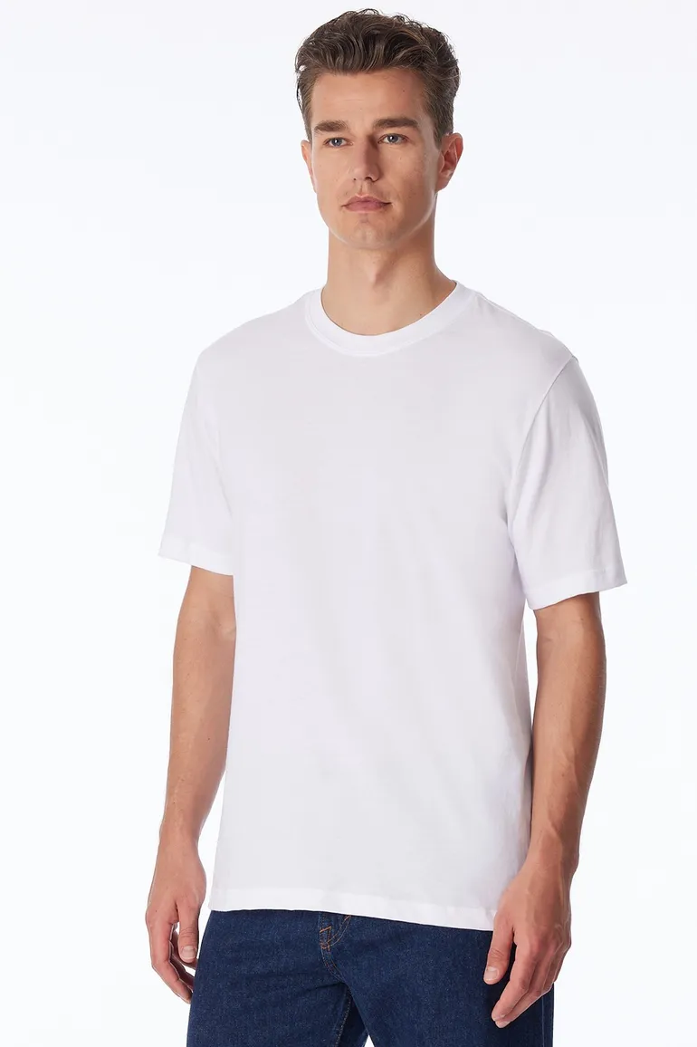 Schiesser katoenen t-shirt wit ronde hals 2-pack