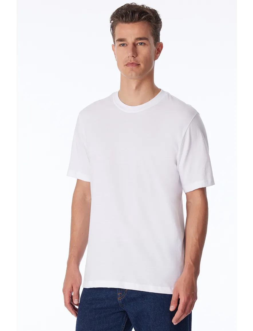 Schiesser katoenen t-shirt wit ronde hals 2-pack