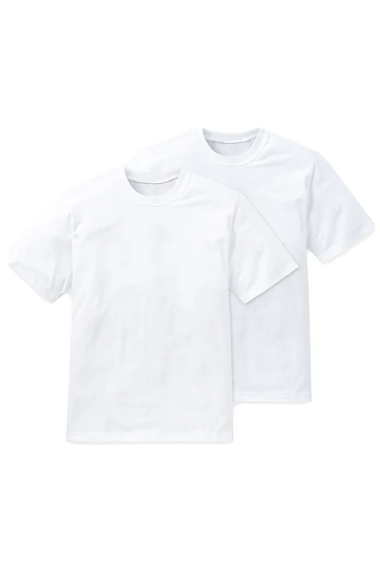 Schiesser katoenen t-shirt wit ronde hals 2-pack