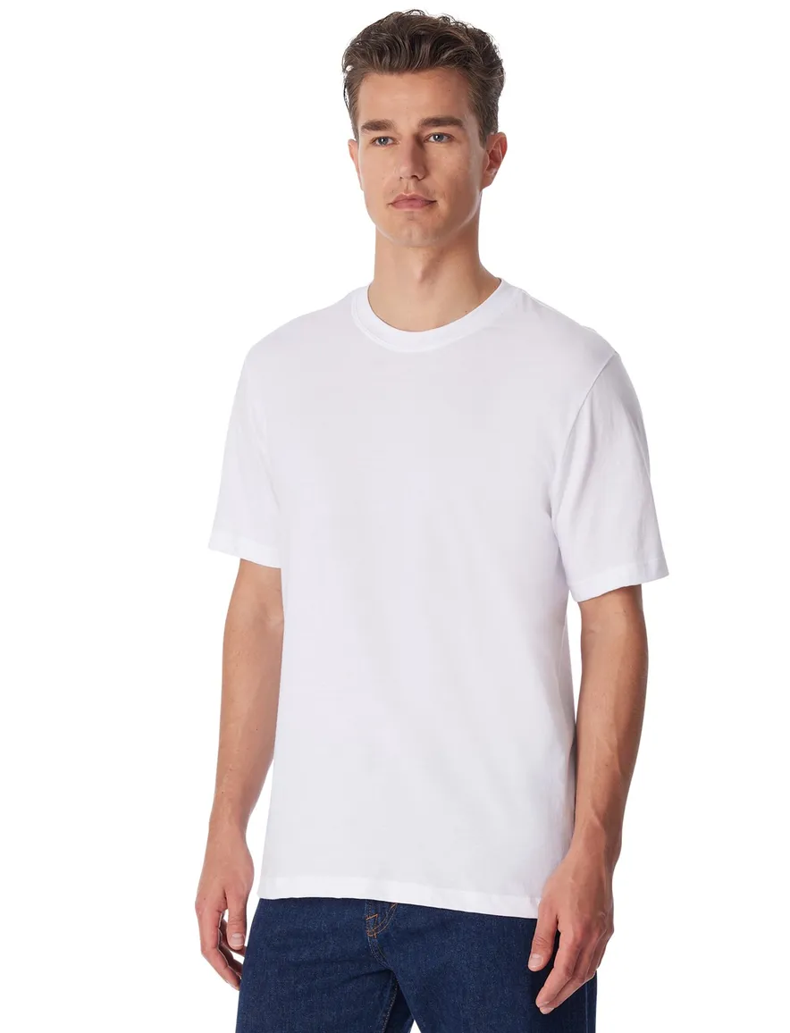 Schiesser katoenen t-shirt wit ronde hals 2-pack
