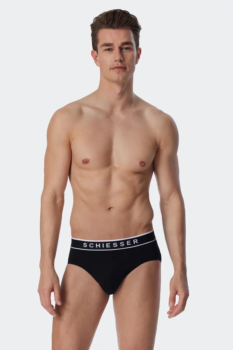 Katoenen Schiesser slip zwart 3-pack Rio