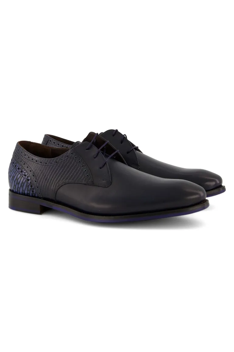 Floris van Bommel nette veterschoen navy structuur kalfsleer