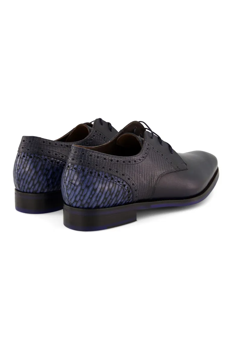 Floris van Bommel nette veterschoen navy structuur kalfsleer