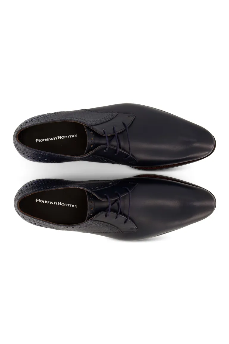 Floris van Bommel nette veterschoen navy structuur kalfsleer