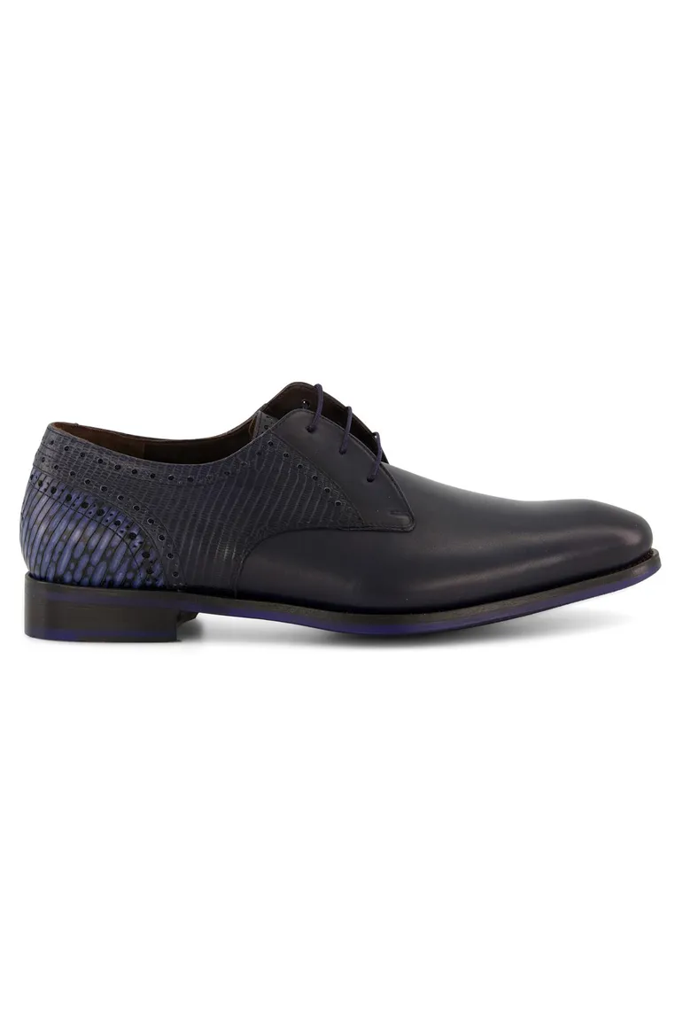 Floris van Bommel nette veterschoen navy structuur kalfsleer