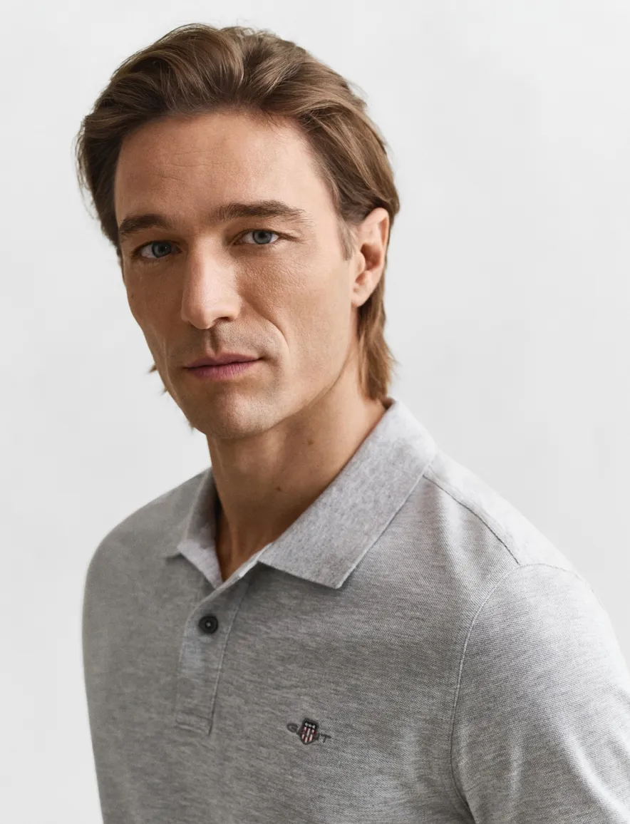 Gant Slim Fit poloshirt korte mouw grijs
