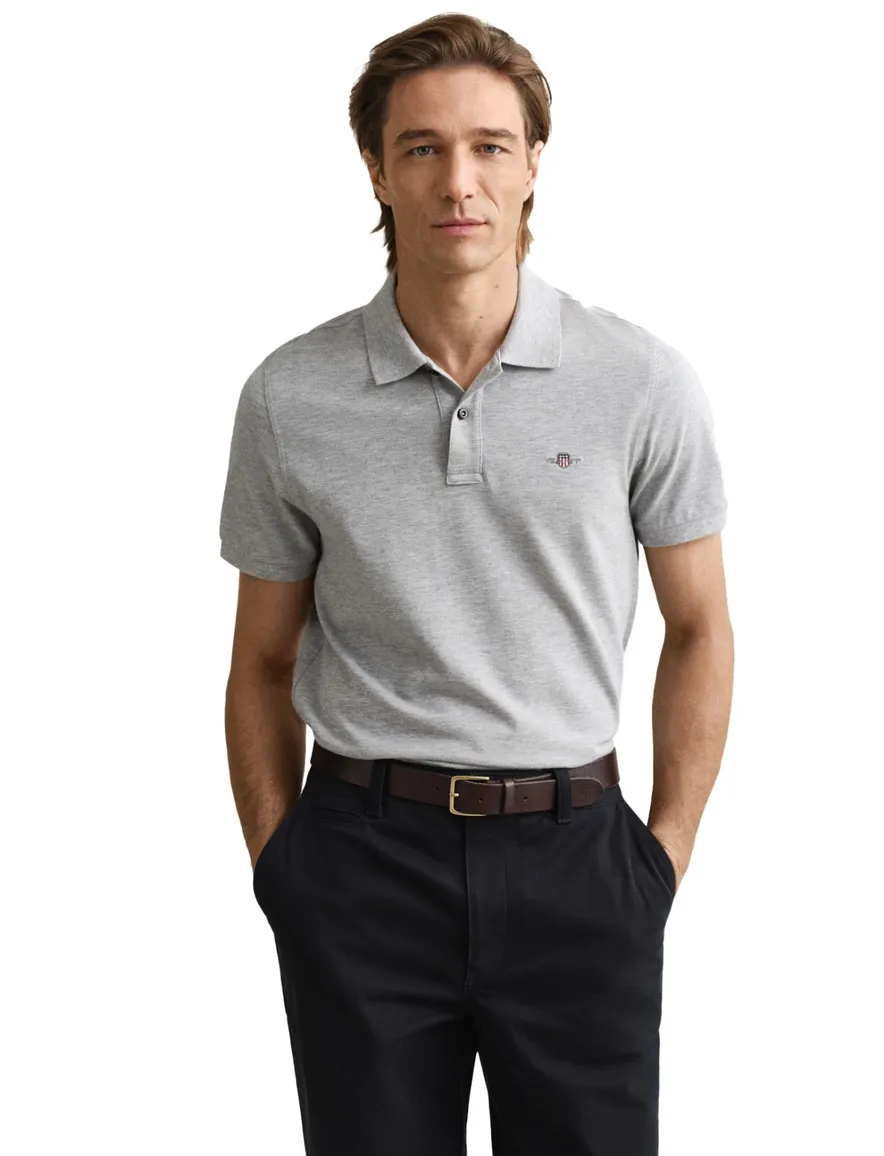 Gant Slim Fit poloshirt korte mouw grijs