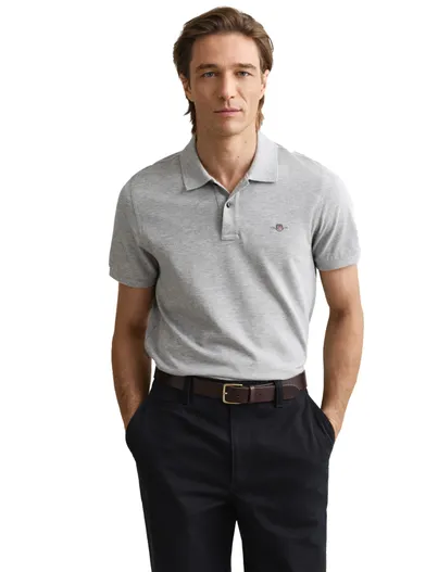 Gant poloshirt korte mouw grijs Gant Slim Fit