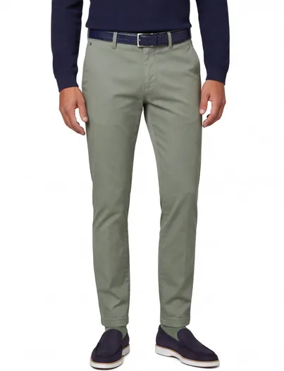 Gardeur Gardeur zacht groen slim fit katoenen pantalon flatfront model