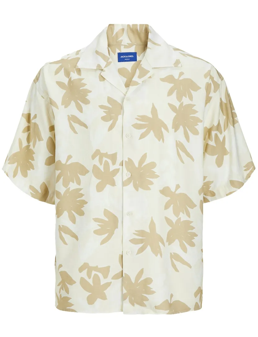 Jack & Jones overhemd beige geprint korte mouw viscose