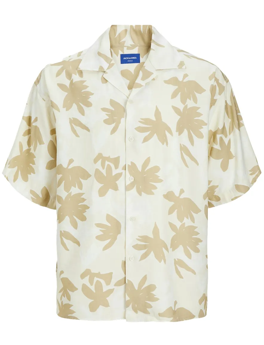 Jack & Jones overhemd beige geprint korte mouw