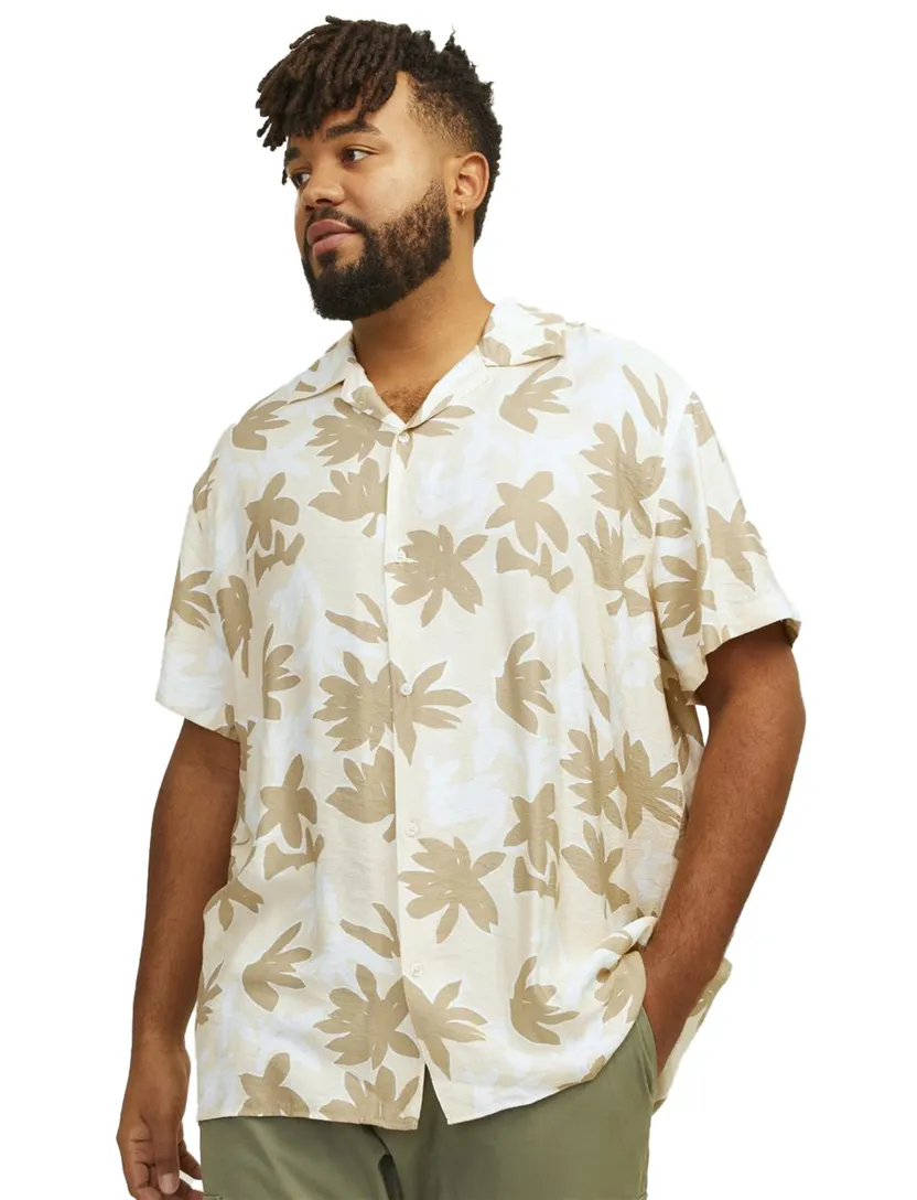 Jack & Jones overhemd beige geprint korte mouw viscose