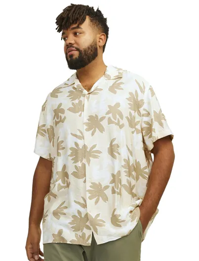 Jack & Jones Jack & Jones overhemd beige geprint korte mouw