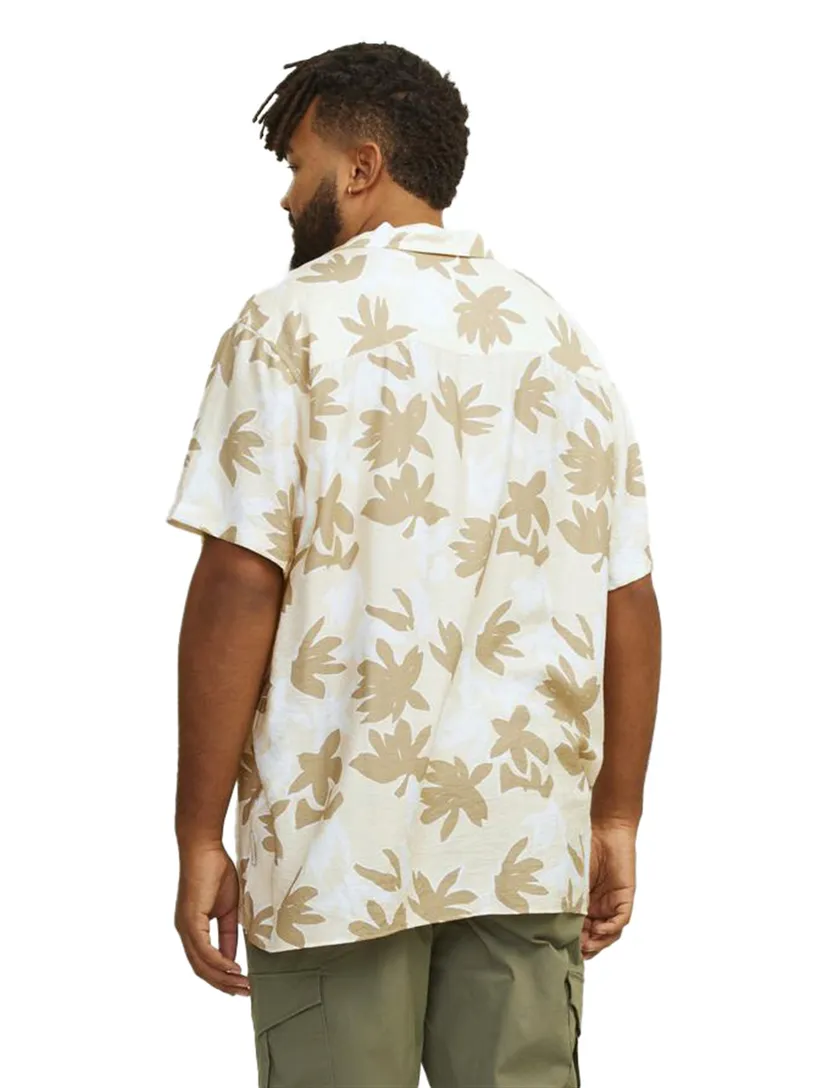 Jack & Jones overhemd beige geprint korte mouw viscose