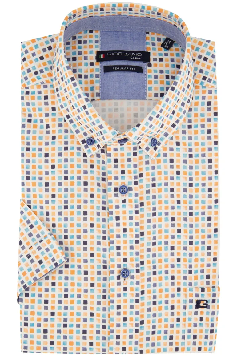 Giordano overhemd korte mouw regular fit katoen geel geprint