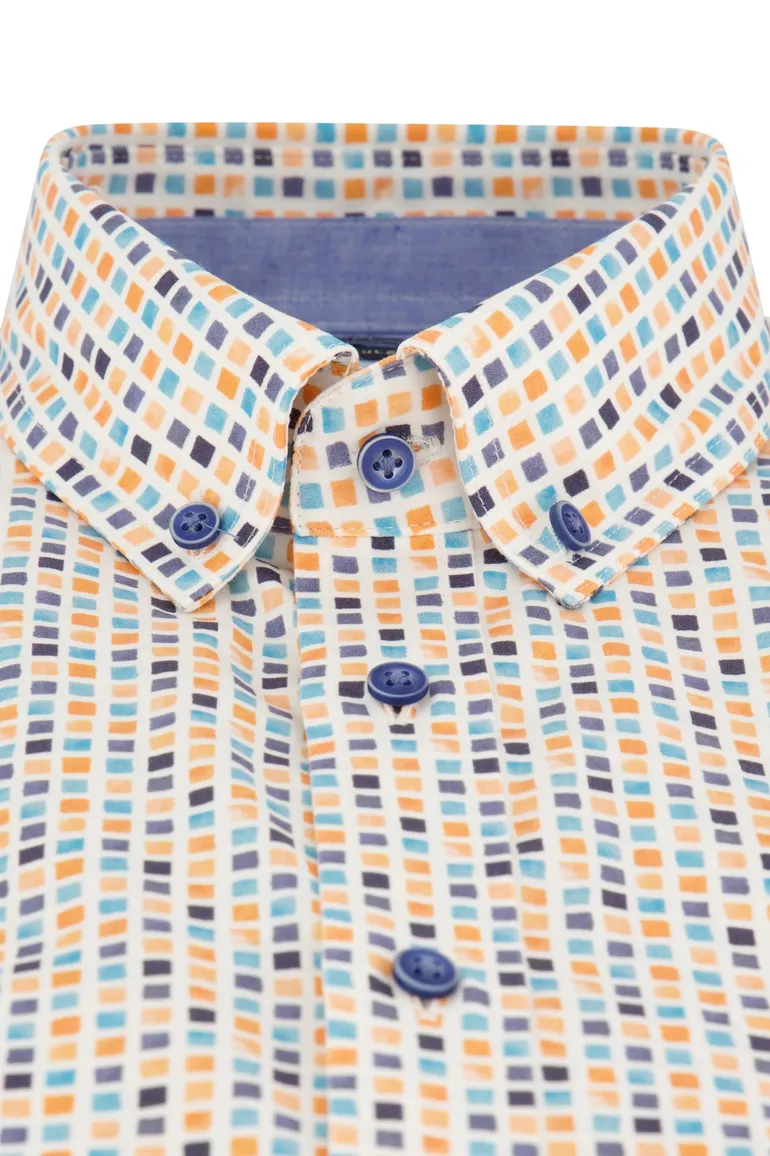 Giordano overhemd korte mouw regular fit katoen geel geprint