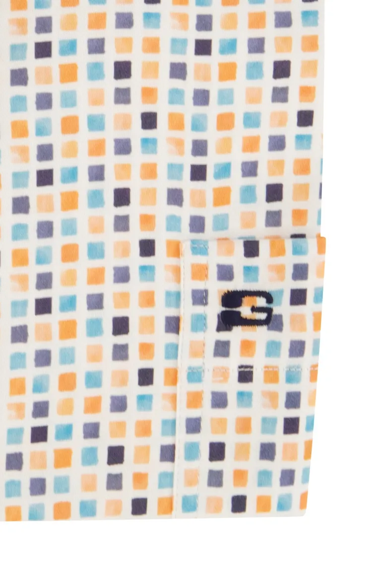 Giordano overhemd korte mouw regular fit katoen geel geprint