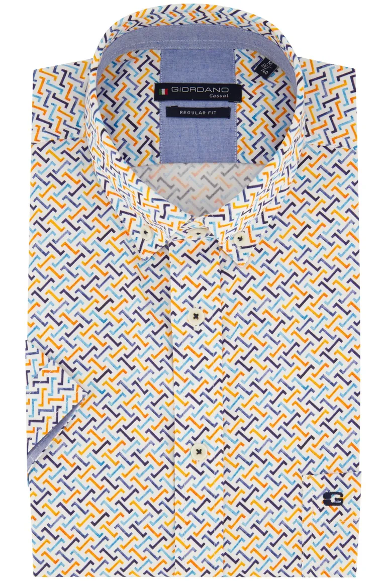 Giordano overhemd korte mouw geel blauw