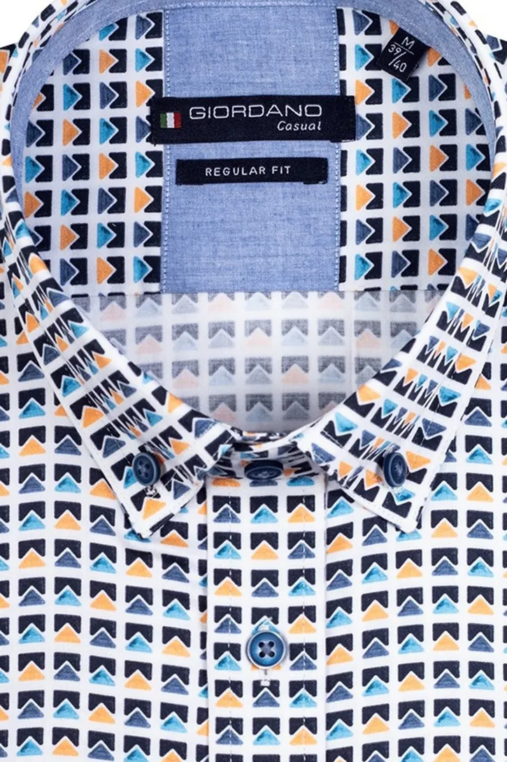 Giordano casual overhemd wijde fit blauw geel geprint katoen