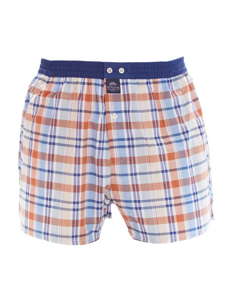 Mc Alson boxershort blauw oranje geruit katoen