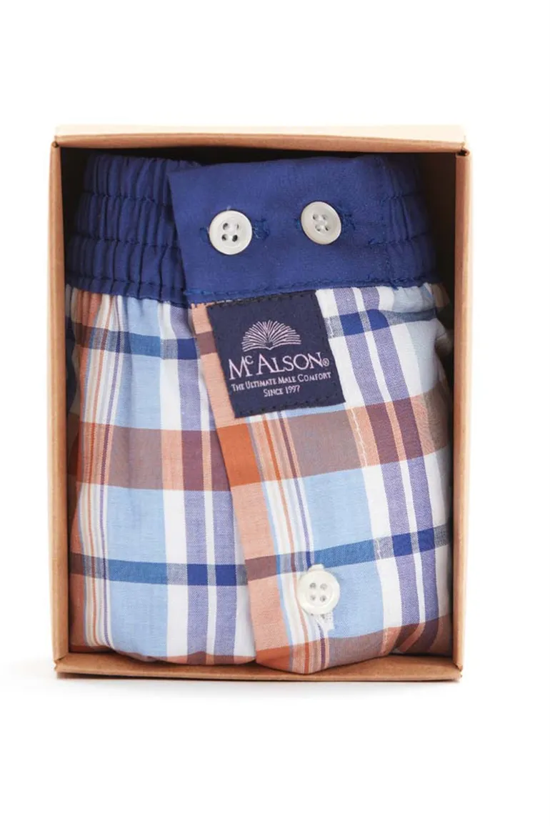 Mc Alson boxershort blauw oranje geruit katoen