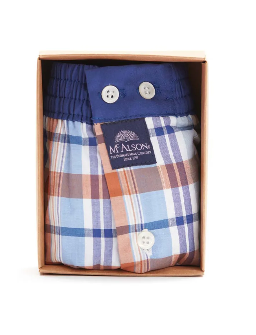 Mc Alson boxershort blauw oranje geruit katoen