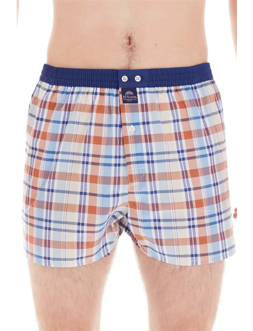Mc Alson boxershort blauw oranje geruit katoen