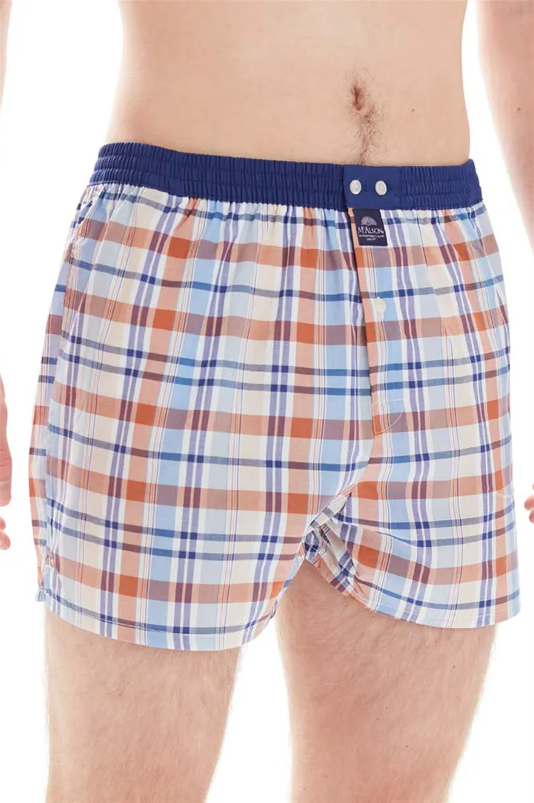 Mc Alson boxershort blauw oranje geruit katoen