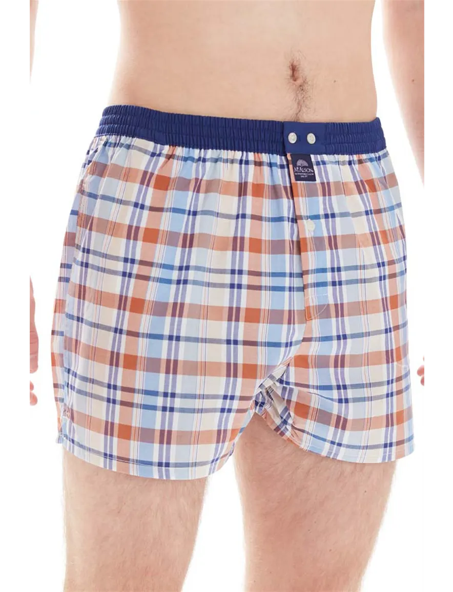 Mc Alson boxershort blauw oranje geruit katoen