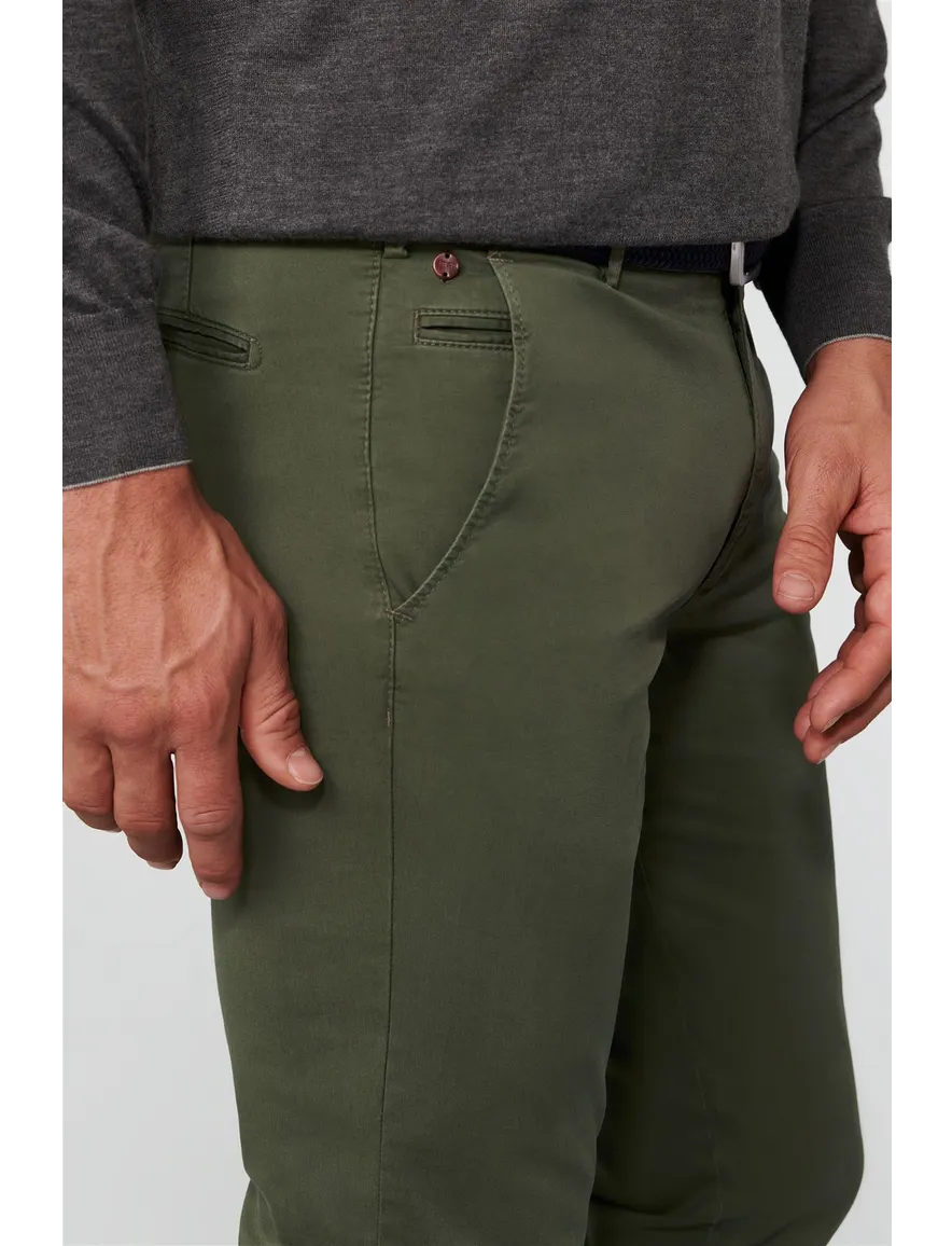 Meyer katoenen broek Bonn effen groen normale fit
