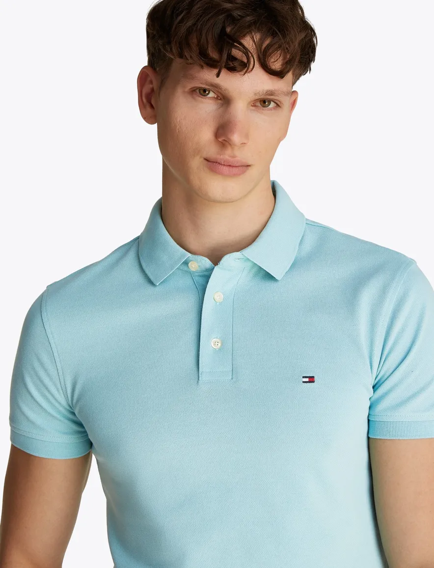 Tommy Hilfiger polo katoen slim fit lichtgroen 3-knoops