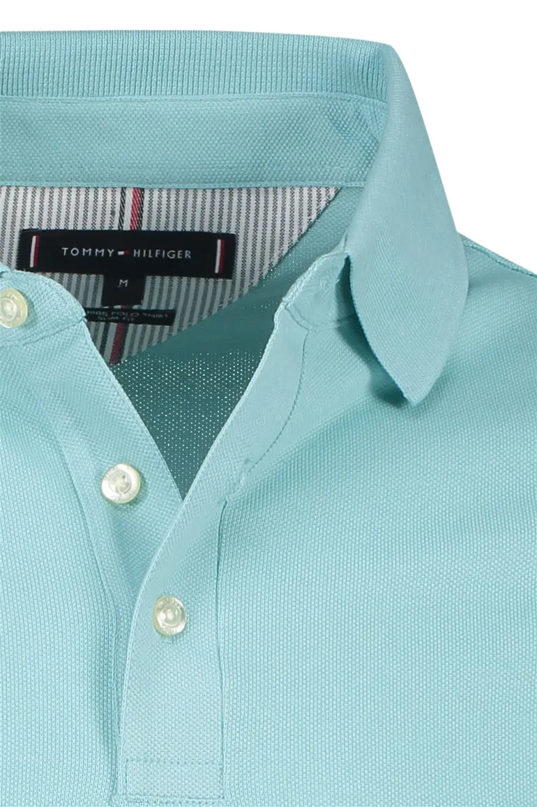 Tommy Hilfiger polo katoen slim fit lichtgroen 3-knoops
