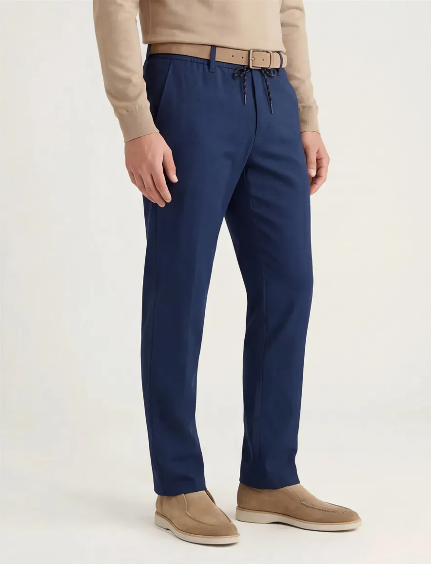 Eurex katoenen broek donkerblauw effen normale fit