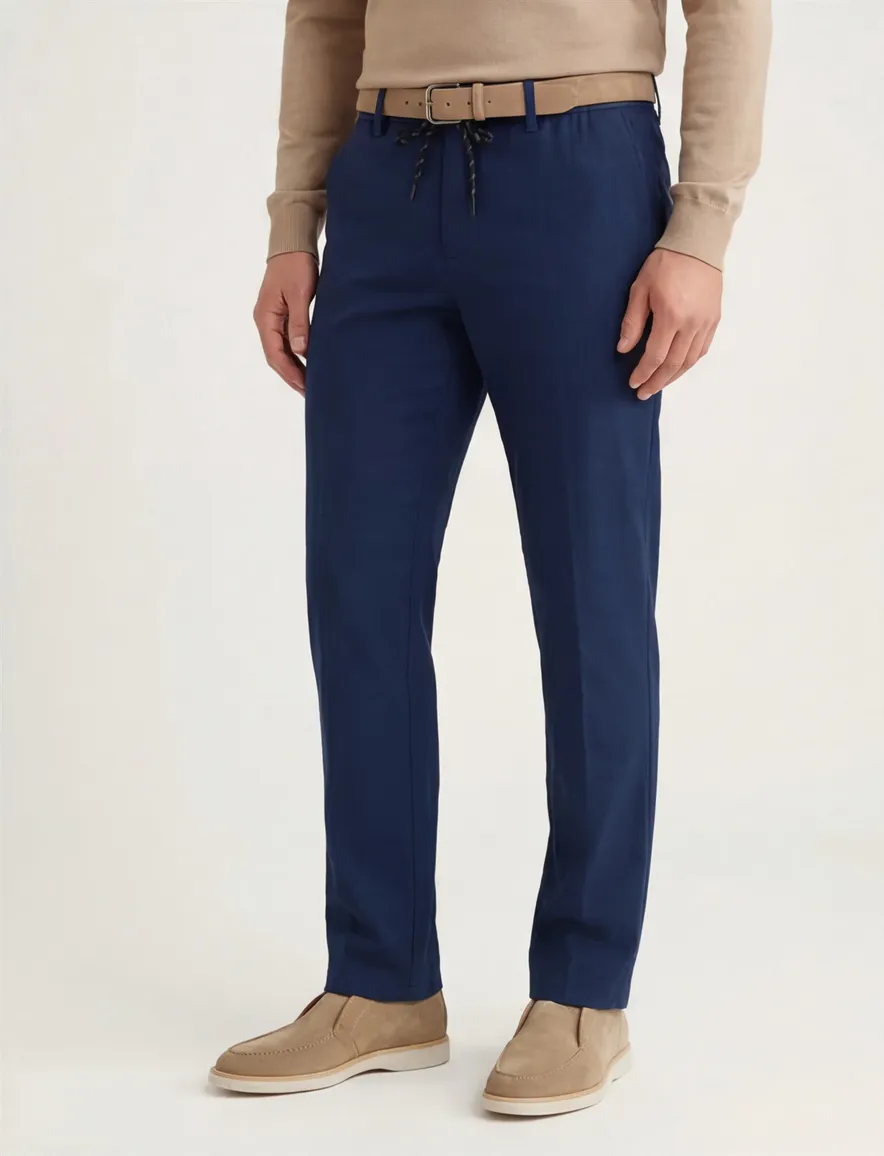 Eurex katoenen broek donkerblauw effen normale fit