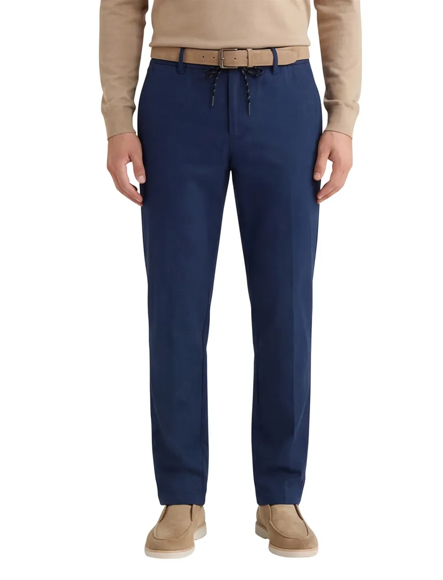 Eurex katoenen broek donkerblauw effen normale fit