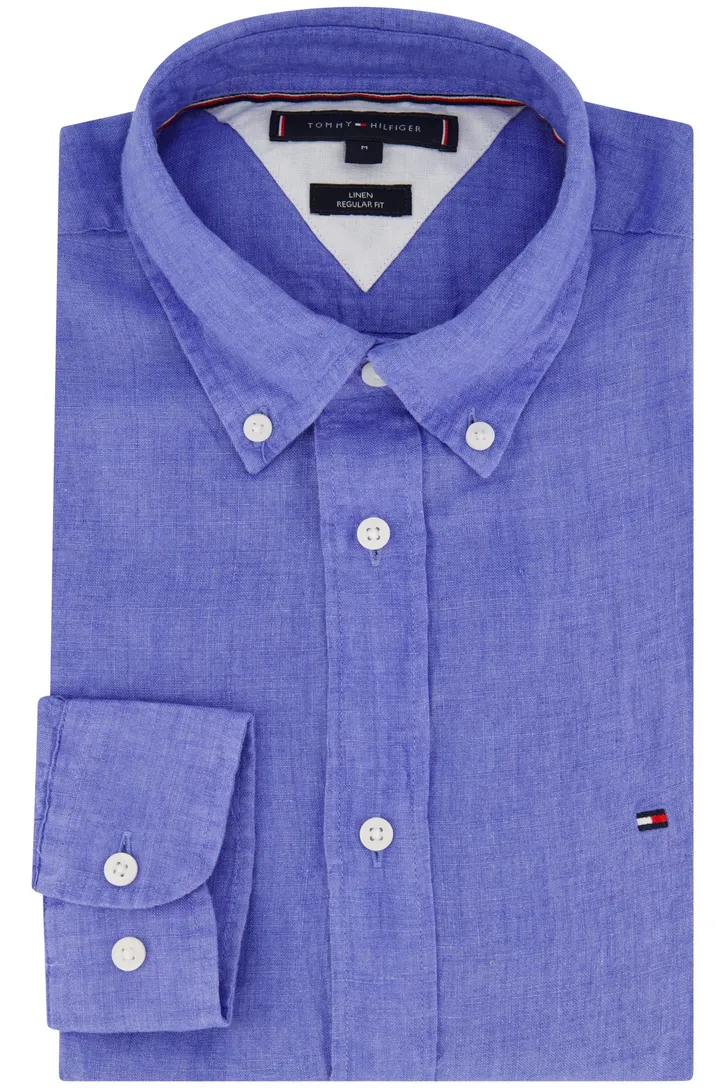Linnen Tommy Hilfiger regular fit overhemd lichtblauw