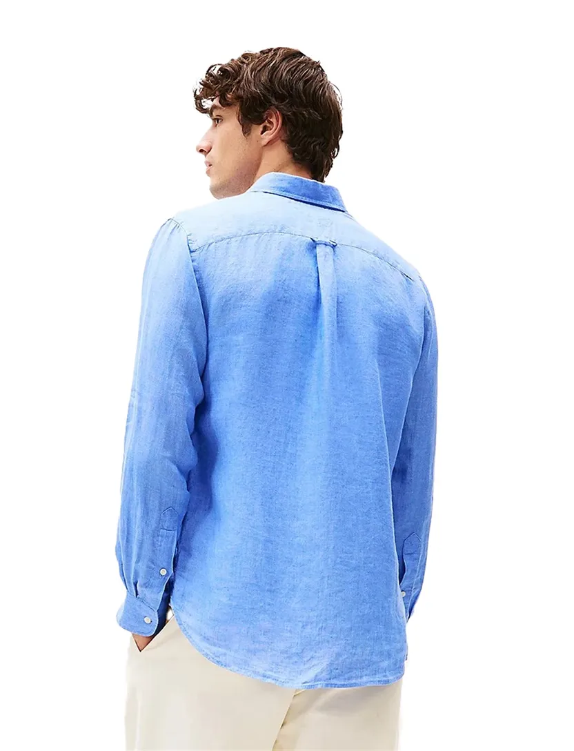 Linnen Tommy Hilfiger regular fit overhemd lichtblauw