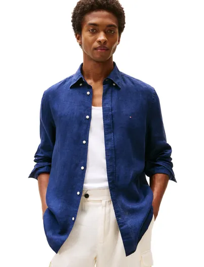 Tommy Hilfiger Tommy Hilfiger casual overhemd normale fit donkerblauw