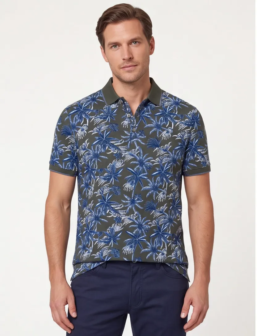 Brax polo bladeren print groen