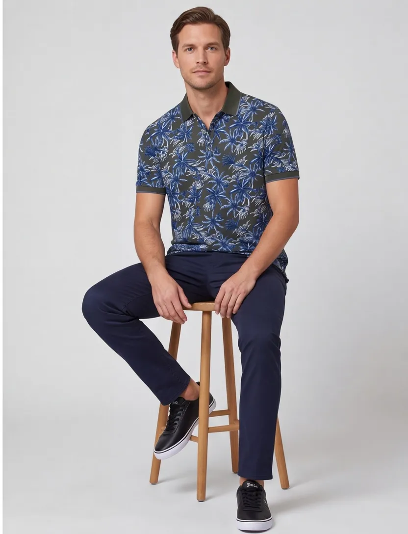 Brax polo bladeren print groen